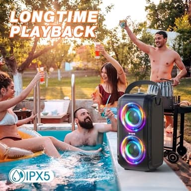 W-KING 80W Bluetooth Speaker with Wireless Microphone, Portable Loud Party Bluetooth Speaker-2 Full Range Drivers/Deep Bass, 105dB Sound, Adults/Kids with Lights/IPX5/U-Disk/TF/AUX - Image 8
