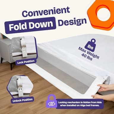ComfyBumpy 1-Pack Bed Rail for Toddlers 55.5" L x 19.5" H | Toddler Bed Rails for Twin, Full, Queen & King Mattress Size | Swing Down Rail Guard | Mattress Side Rail for Kids | White - Image 5