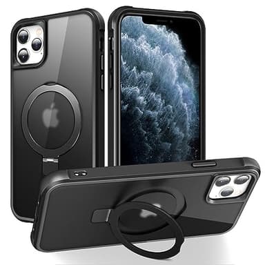 SKYLMW Compatible with iPhone 11 Pro Max Case with Invisible Magnetic O-Ring Stand Military-Grade Translucent Case for iPhone 11 ProMax 6.5" [Compatible with Mag-Safe][Great Grip Feeling], Black - Image 1