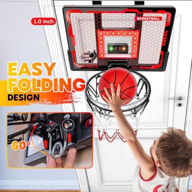 Indoor Basketball Hoop Pro, Mini Basketball Hoop Over The Door with LED Light/Scoreboard/4 Balls- Upgraded Anti-Impact Backboard, Basketball Toys Gifts for 6 7 8 9 10 11 12 Year Old Boys - Image 2