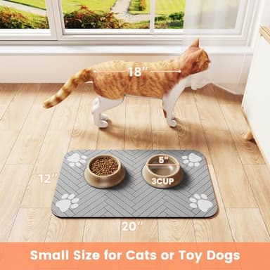 Pet Feeding Mat-Absorbent Pet Placemat for Food and Water Bowl, with Waterproof Rubber Backing, Quick Dry Water Dispenser Mat for Dog and Cat (17"x27", Striped Light Gray) - Image 8