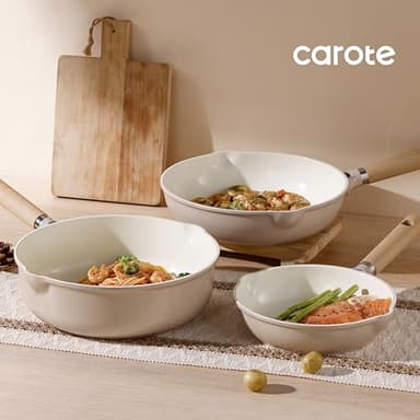 CAROTE 10" Ceramic Frying Pan with Lid, Non Stick Frying Pan Skillet Chef's Pan, Healthy & PFOA/PFAS Free, Induction-Compatible, Taupe - Image 8