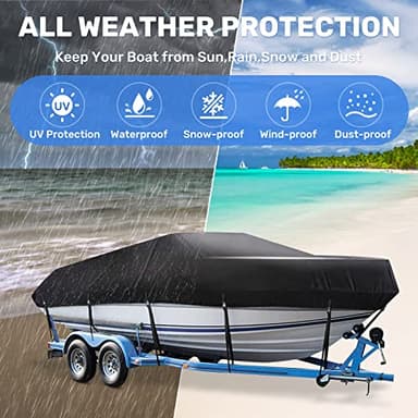 Mancro Boat Cover, 17-19ft Waterproof Trailerable Boat Cover, Heavy Duty UV Resistant Marine Grade Outboard Cover Compatible for Bass Boat, Fits Bayliner Tri-Hull V-Hull Fishing Runabout Boat, Black - Image 6