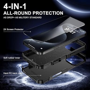 RonShieh for iPhone 16 Case [Shockproof] [Dropproof] [Heavy Duty Protection] [Pocket-Friendly] Slim & Tough Non-Slip Protective Phone Cover for iPhone16 6.1inch, Black - Image 3