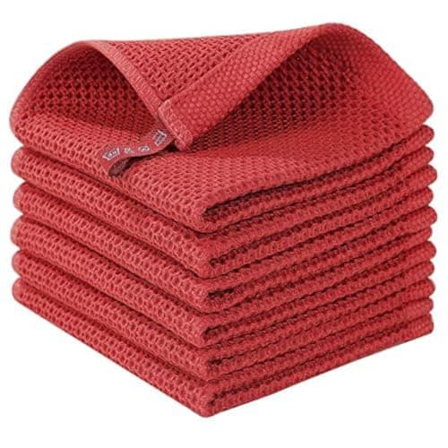 Homaxy 100% Cotton Waffle Weave Kitchen Dish Cloths, Ultra Soft Absorbent Quick Drying Dish Towels, 12 x 12 Inches, 6-Pack, Brick Red - Image 1