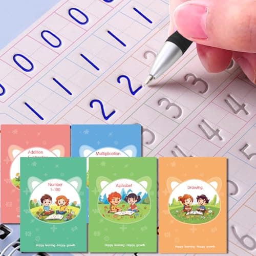 Magic Practice Copybook, Reusable Writing Practice Book, for Preschool Kids Age 3-8 ​Calligraphy 9.44in×6.29in(5 Books with Pens) - Image 1