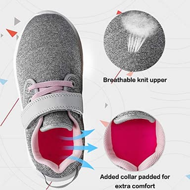 TOEDNNQI Boys Girls Sneakers Kids Lightweight Breathable Strap Athletic Running Shoes for Toddler/Little Kid/Big Kid 179-Grey/Pink/White Size 9.5 - Image 2