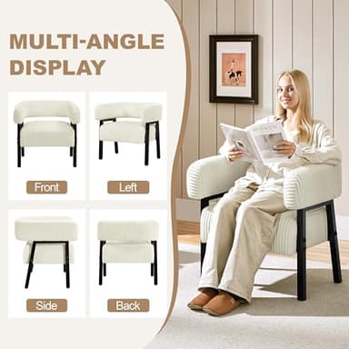 Yaheetech Corduroy Barrel Accent Chair Set of 2, Modern Upholstered Armchair with Solid Wood Legs, Cozy Leisure Chair with Pocket Coiled Seat for Living Room, Bedroom, Reading Nook Beige - Image 7