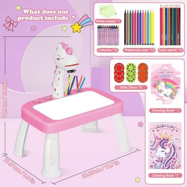 Drawing Projector for Kids, Art and Crafts, Drawing Board with Music, Color Pens, Pencils, Crayons, Scrapbook, Unicorn Sticker Book, Ideal Toy for 3+ Year Old Girls & Boys (Unicorn Kit) - Image 2