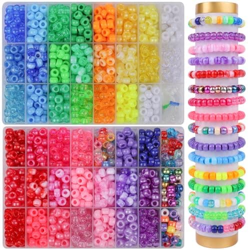 XSEINO 2600PCS Pony Beads, 47 Colors 9mm Friendship Bracelets Making Kit, Rainbow Large Hole Beads for Bracelets Necklace Jewelry Making Crafts with Elastic String - Image 1