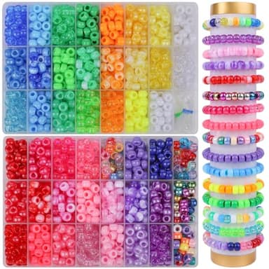 XSEINO 2600PCS Pony Beads, 47 Colors 9mm Friendship Bracelets Making Kit, Rainbow Large Hole Beads for Bracelets Necklace Jewelry Making Crafts with Elastic String - Image 1