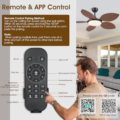 Wiviniya Ceiling Fans with Lights and Remote/APP Control, 48 Inch Tropical Ceiling Fan for Bedroom Living Room, Outdoor Palm Leaf Ceiling Fan for Patios Porch, Dimmable, 6 Speeds, Reversible, Brown - Image 7