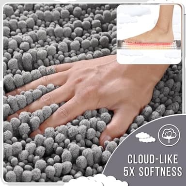 Yimobra Large Bathroom Rugs Non Slip Washable 36x24 Inch - Ultra Soft Absorbent Chenille Bath Mat, Quick Dry Shaggy Floor Carpet for Tub Shower, Gray Home Decor Accessories - Image 4
