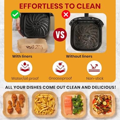 Air Fryer Paper Liners, 125Pcs Air Fryer Disposable Liners, Non-Stick and Oil Proof for Easy Cleanup, 8” Square for 5-8 qt Basket by Baker's Signature - Image 6