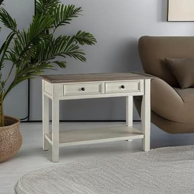 Signature Design by Ashley Bolanburg Farmhouse Rectangular Two Tone Sofa Table, Antique Cream - Image 5