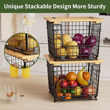 Wire Storage Basket for Kitchen Pantry: GGIU Stackable Kitchen Counter Organizers - Wire Organizing Bin for Produce Vegetable Potato and Onion Black - Image 3