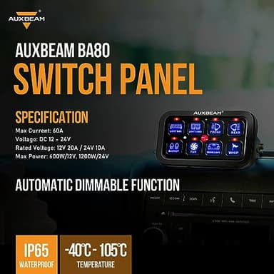 Auxbeam 8 Gang Switch Panel BA80 Automatic Dimmable LED Touch Control Panel Box Electronic Relay System Car Touch Switch Box Universal for Truck ATV UTV Boat Marine SUV Caravan -Blue, 2 Years Warranty - Image 8