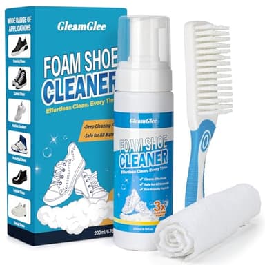 Shoe Cleaner Kit – 200ml White Sneaker & Trainer Cleaner with Brush & Microfibre Cloth – For Leather, Canvas, Knit, Boots, Rubber & Running Shoes - Image 1