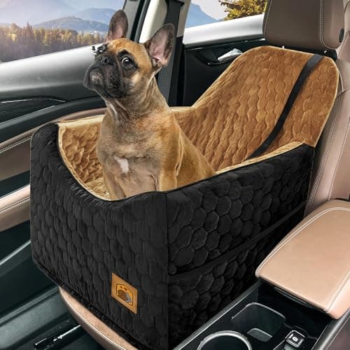 Dog Car Seat for Small/Medium Dogs, Memory Foam Dog Booster Seat, Travel Safety Per Car Seat with Washable Removable Cover, Storage Pockets for Dogs up to 35 lbs(BlackBrown) - Image 1