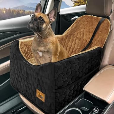 Dog Car Seat for Small/Medium Dogs, Memory Foam Dog Booster Seat, Travel Safety Per Car Seat with Washable Removable Cover, Storage Pockets for Dogs up to 35 lbs(BlackBrown) - Image 1