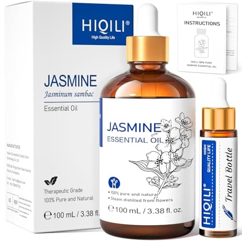 HIQILI Jasmine Essential Oil, Pure & Natural Jasmine Oil for Diffuser, Perfume, Shampoo, Aromatherapy - Image 1