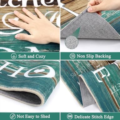 Vaukki Boho Kitchen Rug Sets 3 Pieces, Washable Kitchen Mats for Floor, Non Slip Soft Kitchen Area Rug Floor Mat for Kitchen, Laundry Room and Hallway (Teal, 20''x32''+20''x47''+20''x59'') - Image 4