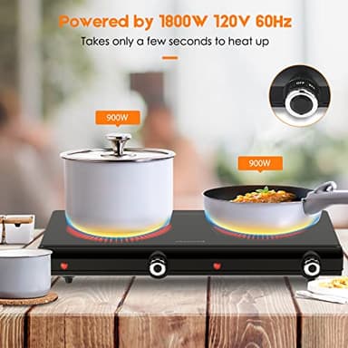 Infrared Double Burner Electric Cooktop - 1800W Portable Stove, Heat-up In Seconds, Countertop Cooktop for Dorm, Compatible with All Cookware - Image 5