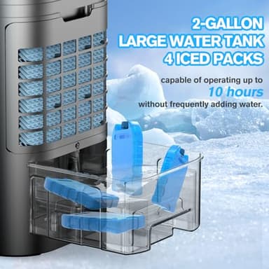 24" Windowless Portable Air Conditioner, 15H Timer & 120°Oscillation, 3-IN-1 Portable AC Unit with Remote, 2-Gal Tank, 3 Modes & 3 Speeds, Ultra-Quiet Ventless Swamp Cooler for Room Home Office, Inky - Image 7