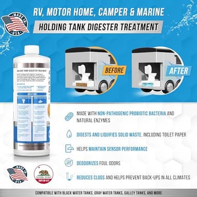 RV Black Tank Treatment Toilet Chemicals - 16 Treatments Waste Digester for Holding Tank, Gray Water Tank in RVs, Campers & Boat - Camper Toilet Sensor Cleaner, Sewer Deodorizer, 32oz - Made in USA - Image 2