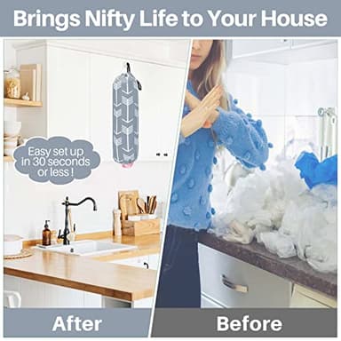 TOGETRUE Plastic Bag Holder, Wall Mount Large Grocery Bag Holder for Plastic Bags Storage, Lightweight Shopping Bags Carrier Dispensers with Hanging Loop for Farmhouse Home Kitchen Decor(Pastel Grey) - Image 7