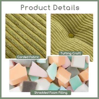HIGOGOGO Square Stuffed Pouf Ottoman, Corduroy Poufs with Foam Chunk Filling, Furry and Fluffy Pouf Foot Stool Storage Ottoman, 21 X 21 Floor Poufs Foot Rest for Living Room, Green - Image 3