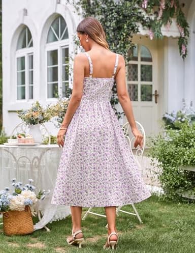 Scarlet Darkness Summer Corset Dress for Women Ruched Bust Floral Dresses Green Purple Floral XXL - Image 4