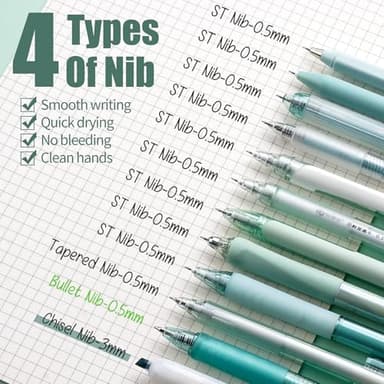 Four Candies Forest Series Gel Pens, Black & Green Ink Fine Point Smooth Writing Pens and Highlighter Set, Teal Office Supplies Back to School Stationery, Set of 12 - Image 4