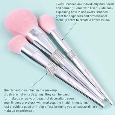 Bueart Design Elegant pink Ultra soft labeled Makeup Brushes Sets with Brush Holder makeup brush set with Foundation Powder blush blending contour Brush (15Pcs Silver Pink+Holder) - Image 6