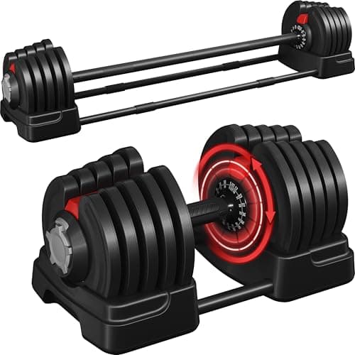 Yaheetech Adjustable Dumbbell Set 90lbs Fast Adjust Dumbbells Pair 2 in 1 Dumbbell Weight Set Free Weight Used as Barbell, with Tray for Men/Women Strength Training Equipment - Image 1