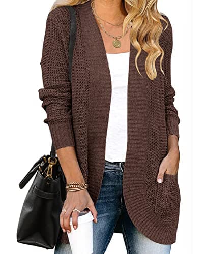 MEROKEETY Womens 2025 Fall Long Sleeve Open Front Cardigans Chunky Knit Draped Sweaters Outwear Coffee M - Image 1