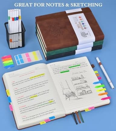 PERCUN A4 Lined Journal Notebook，365 Page Large Leather Journals for Writing Women Men，Hardcover Notebook with 100Gsm Thick Pages for Travel，Work，School，College Ruled, Daily Diary (8.5" x 11.4" - Image 6