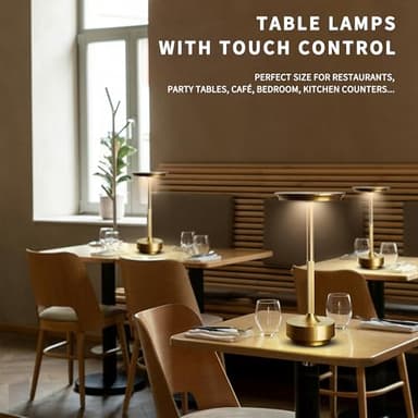 LUSHARBOR Cordless Table Lamp, 5200mAh Rechargeable Battery Operated Desk Lamp, 3-Color Stepless Dimming Touch LED Bedside Light for Restaurant Bedroom Gold-2Pack - Image 5