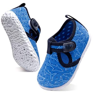 FEETCITY Water Shoes for Baby Boys Girls Barefoot Quick-Dry Aqua Sock Outdoor Athletic Sport Shoes Blue Shark 12-18 Months Infant - Image 2