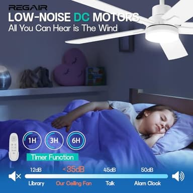 Ceiling Fan With Light 52-Inch, Remote Control Reversible DC Motors, 3CCT Dimmable Timer Noiseless, White Ceiling Fan for Bedroom Living Room, Indoor&Outdoor ETL Listed - Image 5