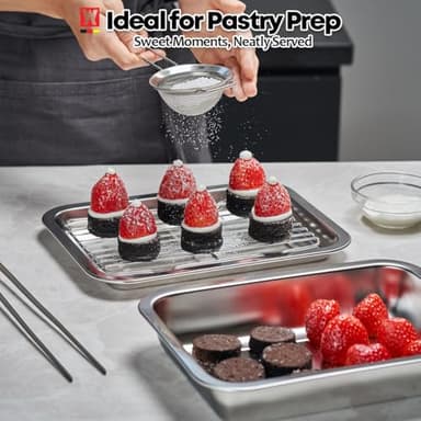 WAGENSTEIGER Stainless Steel Food Prep Container with Rack & Lid (Tray) 2.43 Quart / 2inch Depth, Hotel Pans, Catering Pan, Buffet Party Pans, Roasting Pan, Casserole (1302/No02) - Image 3