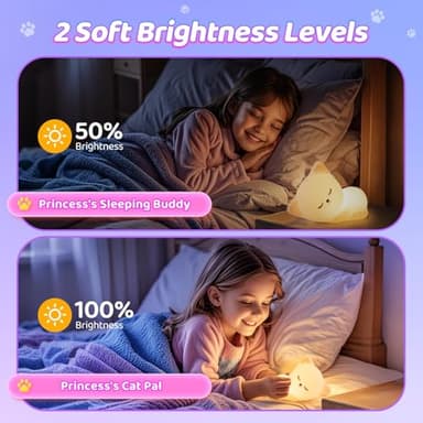 Night Light for Kids,16 Colors Cat Lamp Cute Lamp,Dimmable Baby Night Lights for Nursery,Silicone Rechargeable Nightlight for Kids Room,Kawaii Room Decor,Cat Gifts for Girls Gift for 3-6 Year Old Girl - Image 4