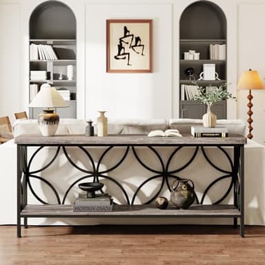 LITTLE TREE Sofa Table, 70.9 Inch Industrial Behind Couch Table with Storage Shelves, Narrow Long Console Table for Entryway, Living Room, Foyer, Hallway, Office - Image 9