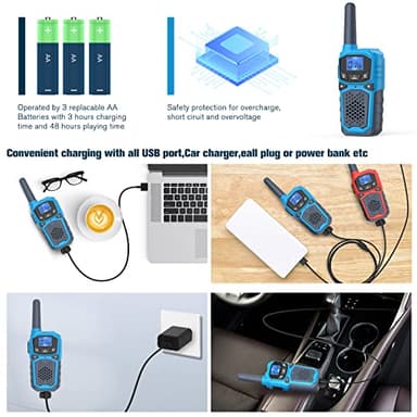 Rechargeable Walkie Talkies for Adults Two Way Radios for Outdoors USB Rechargeable Long Range 22 Channel Adapter, Charger, Battery Included with NOAA & Weather Alerts - Image 3