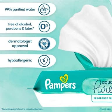 Pampers Baby Wipes Aqua Pure, 99% water-based wipes, Hypoallergenic and Unscented Baby Wipes, 672 Wipes Total (12 Flip-Top Packs) - Image 3