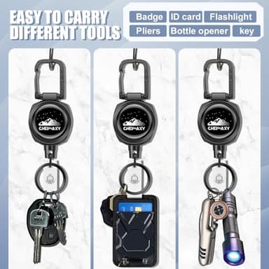 2 Pack Tactical ID Badge Reels, Cheimaxy Heavy Duty Carabiner Retractable Badge Holder, ID Card Holder, Retractable Keychain with 30IN Wire Rope, 8 OZ Weight Capacity - Image 4