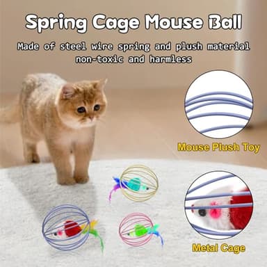 Oiuyamn Cat Interactive Toy - Metal Cage With Colorful Plush Mouse, Kitten Teething and Chew Toy, Indoor Exercise Ball - 1PCS Random Color - Image 4