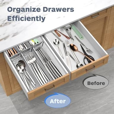 Smgmg Silverware Drawer Organizer, Cutlery Drawer Organizer, 6 Pack Utensil Drawer Organizer, Kitchen Utensils, Flatware Organizer with Interlocking Arm (9.6 * 3 * 2 inch, Grey) - Image 4