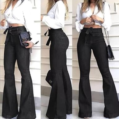 KDF High Waisted Flare Jeans for Women Bell Bottom Jeans with Belt for Women Stretch Wide Leg Jeans - Image 5