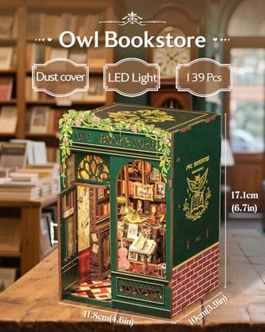 CUTEBEE Book Nook Kit, DIY Miniature House Kits for Adult and Teens, Dollhouse Mini Booknook House Bookshelf Decor, DIY Craft Gifts for Family and Friends（Owl Bookstore） - Image 2